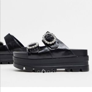 BERSHKA chunky platform sandals with a gem detail